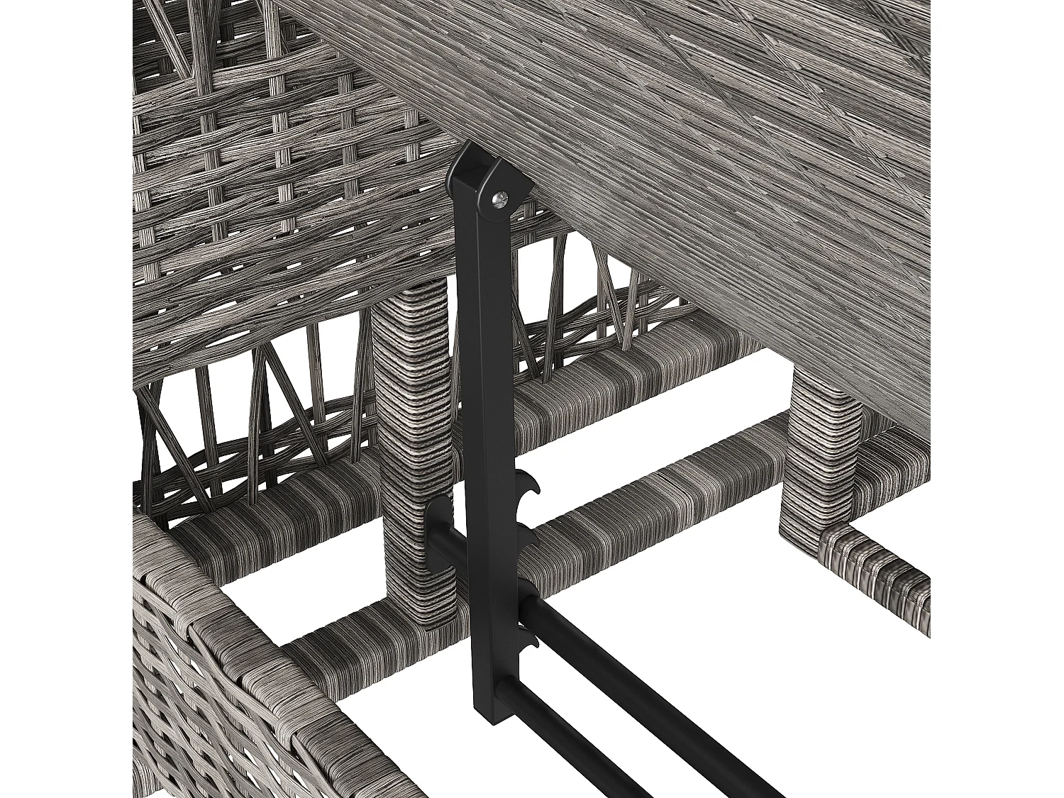 Leżak rattanowy (2 sztuki) - 2 x 192 x 70 x 58 cm - z regulowanym oparciem + zdejmowana poduszka - metal + tworzywo sztuczne - szary