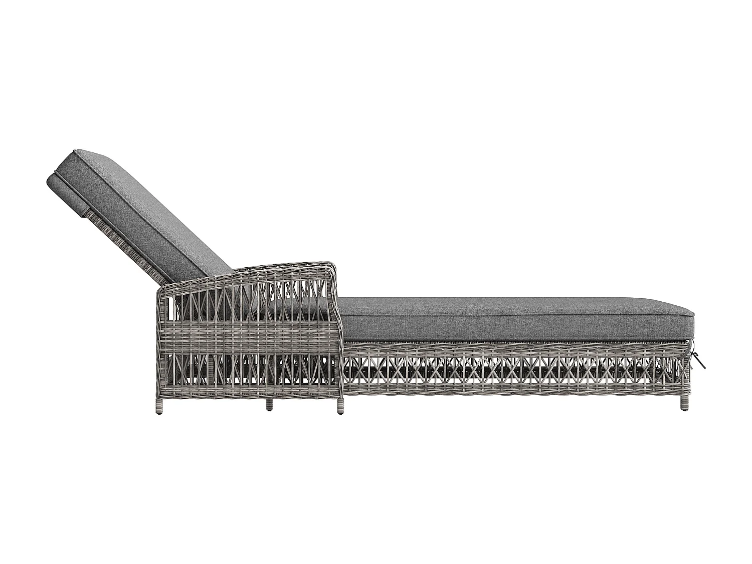 Leżak rattanowy (2 sztuki) - 2 x 192 x 70 x 58 cm - z regulowanym oparciem + zdejmowana poduszka - metal + tworzywo sztuczne - szary