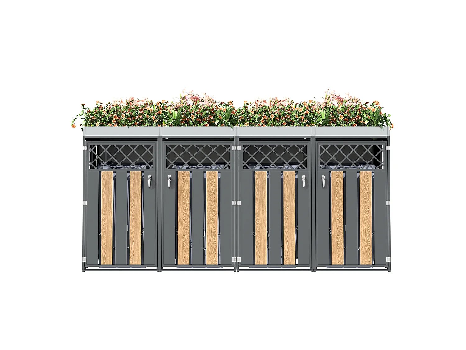 Boîtier pour poubelle avec trous de ventilation - 2 x 132 x 80 x 124.5 cm - avec 2 portes - métal - gris