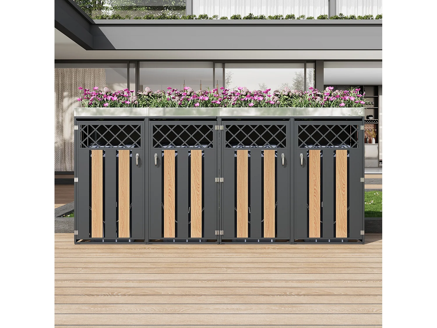 Boîtier pour poubelle avec trous de ventilation - 2 x 132 x 80 x 124.5 cm - avec 2 portes - métal - gris