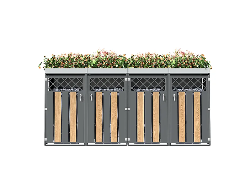 Boîtier pour poubelle avec trous de ventilation - 2 x 132 x 80 x 124.5 cm - avec 2 portes - métal - gris