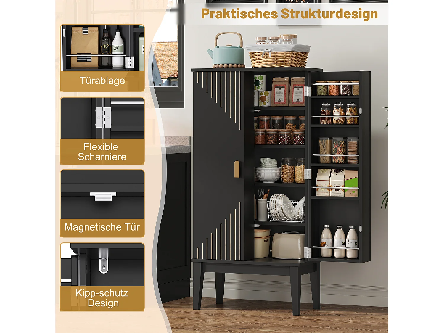 Buffet de cuisine - 120 x 59 x 30 cm - avec 2 portes à étagères - style vintage - MDF - noir