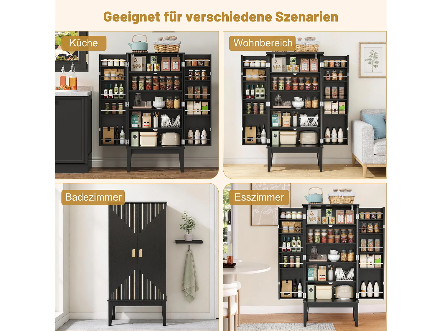 Buffet de cuisine - 120 x 59 x 30 cm - avec 2 portes à étagères - style vintage - MDF - noir