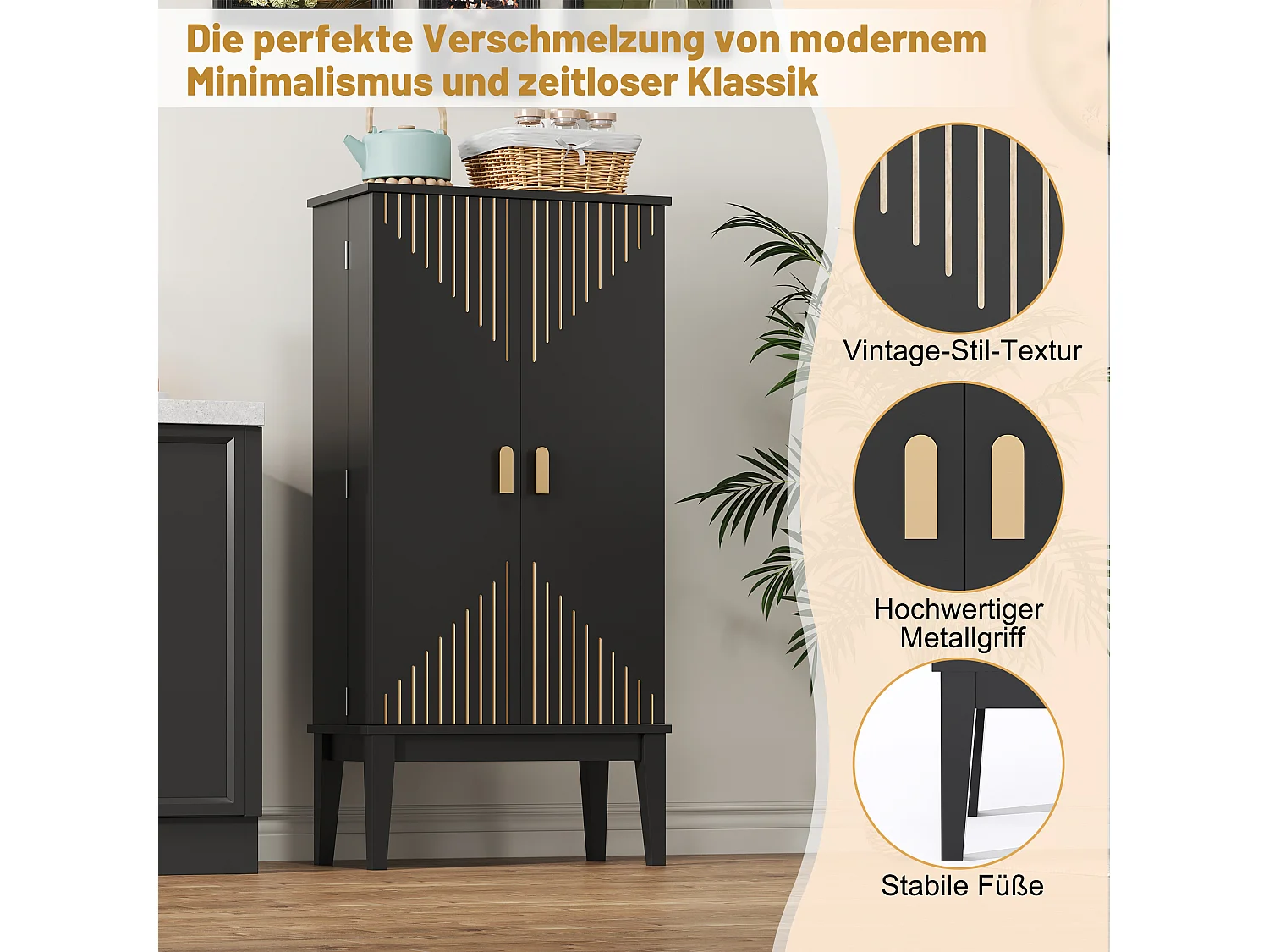 Buffet de cuisine - 120 x 59 x 30 cm - avec 2 portes à étagères - style vintage - MDF - noir