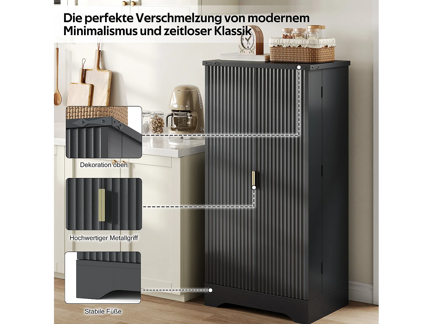 Credenza da cucina - 60,5 x 40 x 120 cm - con LED + 2 ante + ripiani regolabili - MDF - nero