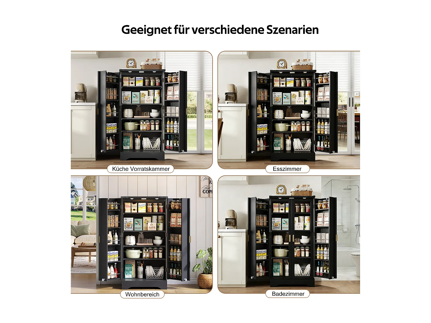 Credenza da cucina - 60,5 x 40 x 120 cm - con LED + 2 ante + ripiani regolabili - MDF - nero