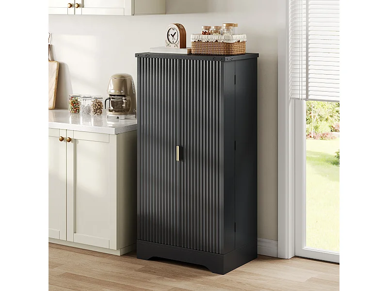 Credenza da cucina - 60,5 x 40 x 120 cm - con LED + 2 ante + ripiani regolabili - MDF - nero