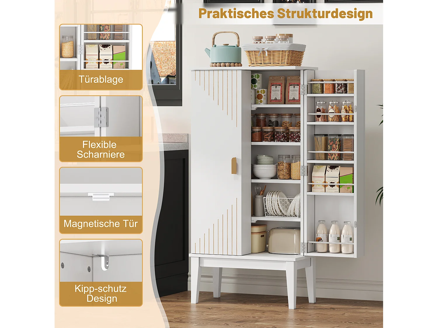 Keukendressoir - 120 x 59 x 30 cm - met 2 deuren met planken - vintage stijl - MDF - wit