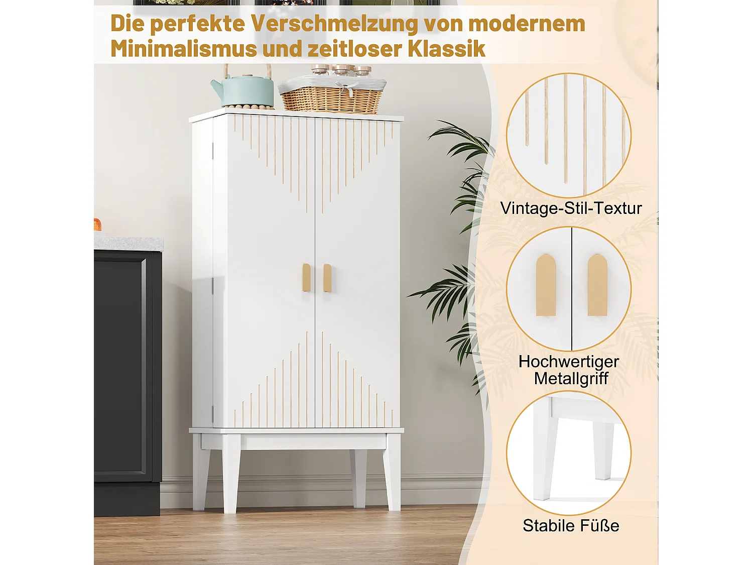 Keukendressoir - 120 x 59 x 30 cm - met 2 deuren met planken - vintage stijl - MDF - wit