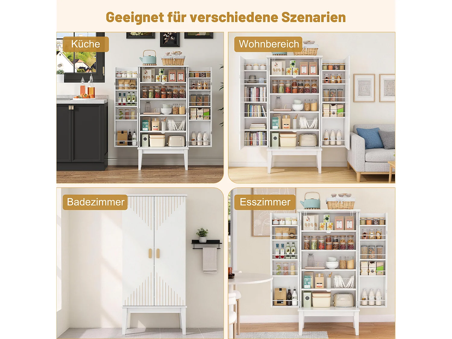 Keukendressoir - 120 x 59 x 30 cm - met 2 deuren met planken - vintage stijl - MDF - wit