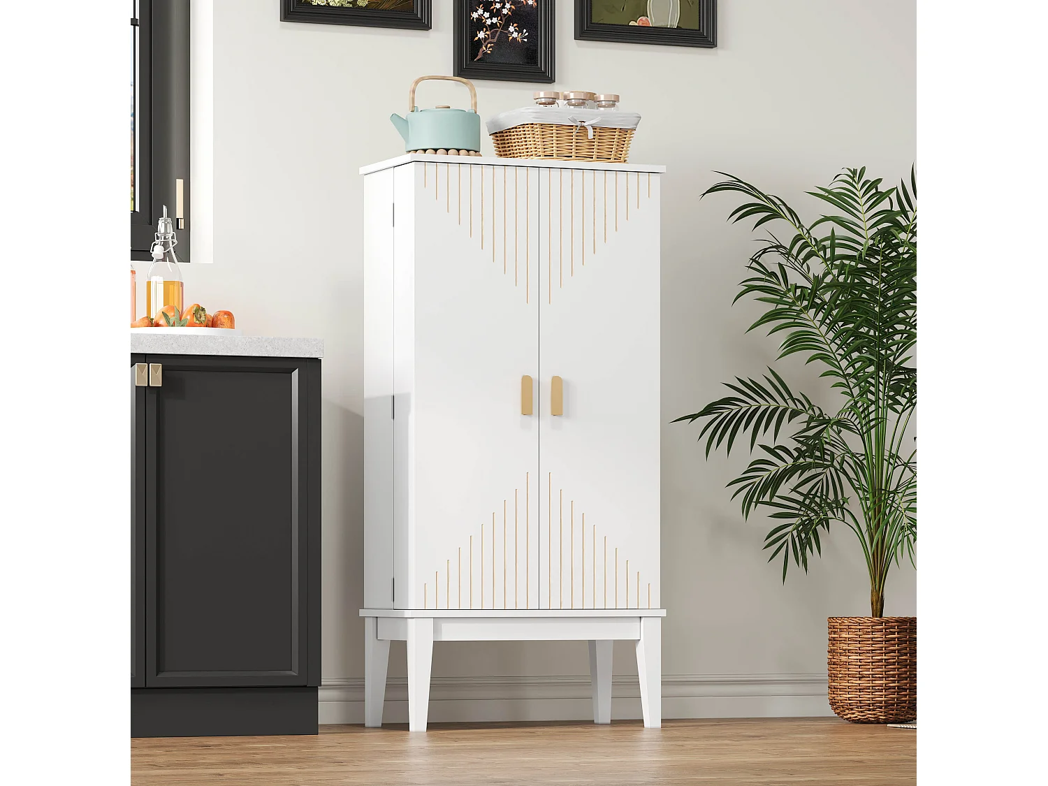 Keukendressoir - 120 x 59 x 30 cm - met 2 deuren met planken - vintage stijl - MDF - wit