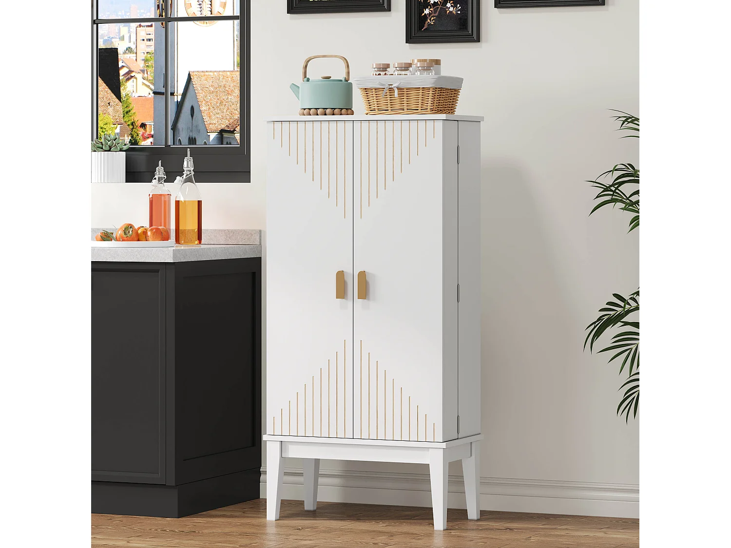 Keukendressoir - 120 x 59 x 30 cm - met 2 deuren met planken - vintage stijl - MDF - wit