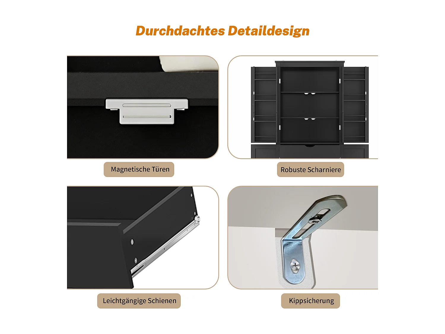 Buffet haut de cuisine - 182 x 40 x 75 cm - avec 4 portes + compartiments de rangement + tiroir - MDF - noir