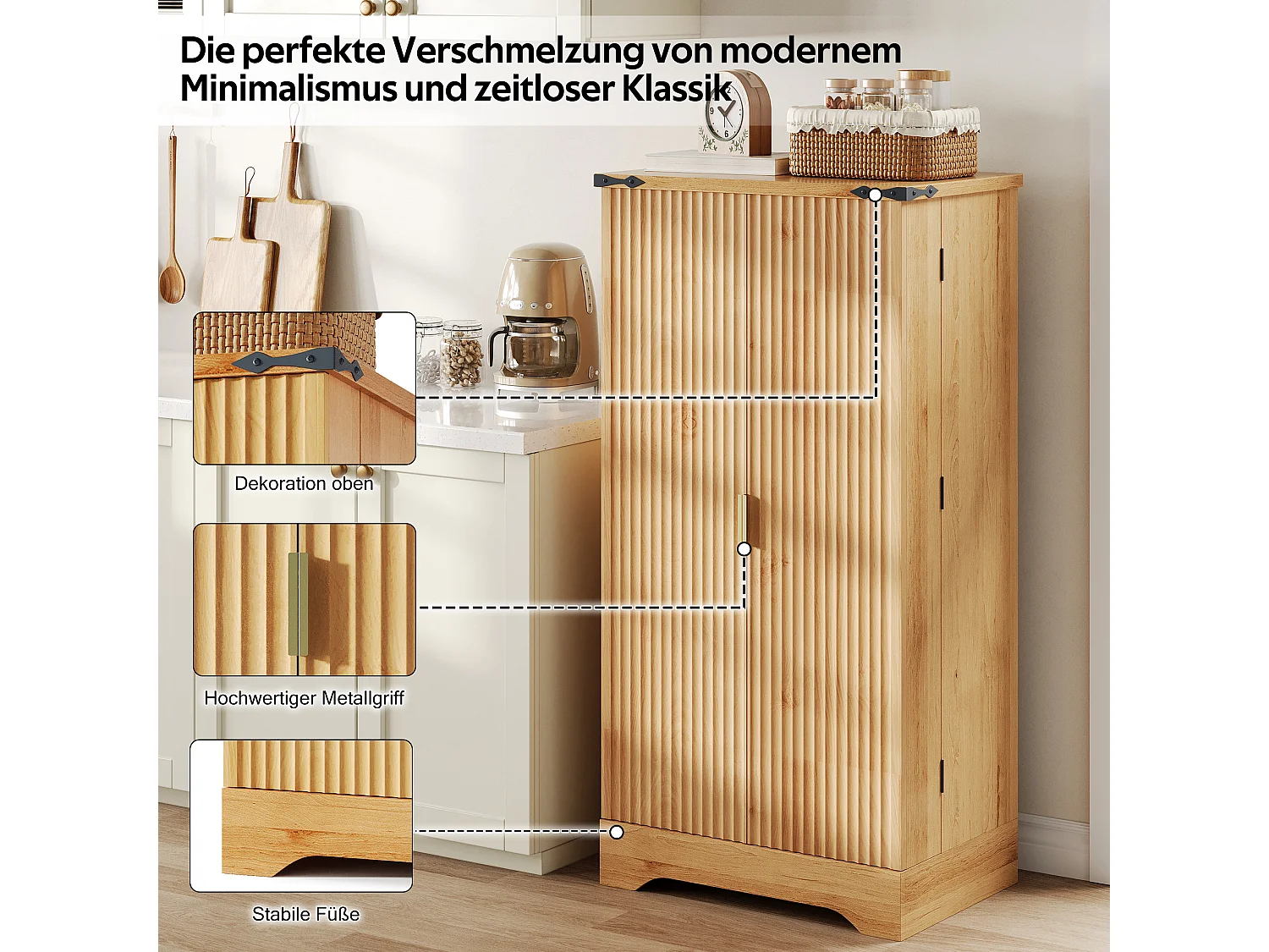 Credenza da cucina - 60,5 x 40 x 120 cm - con LED + 2 ante + ripiani regolabili - MDF - naturale