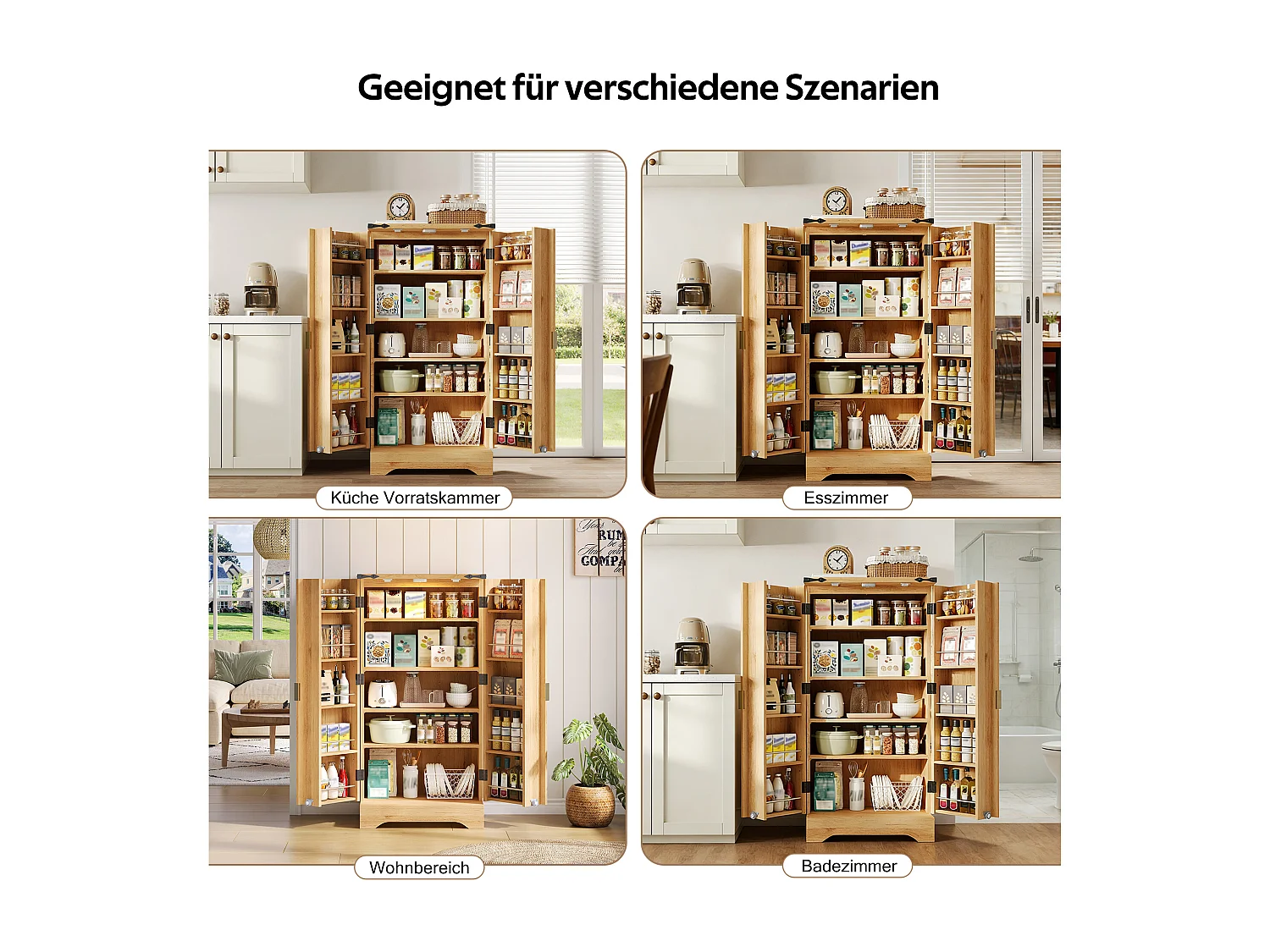 Credenza da cucina - 60,5 x 40 x 120 cm - con LED + 2 ante + ripiani regolabili - MDF - naturale