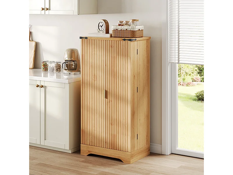 Keukendressoir - 60,5 x 40 x 120 cm - met LED-verlichting + 2 deuren + verstelbare planken - MDF - naturel