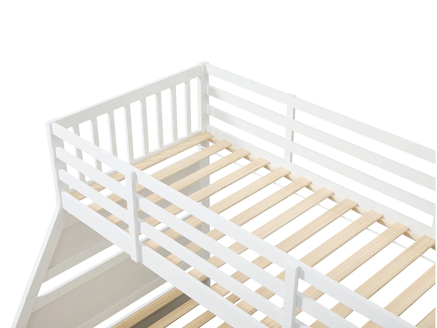 Lits superposés 90 et 140 x 190 cm avec rangements - Pin et MDF - Blanc + Matelas - LAKAYO
