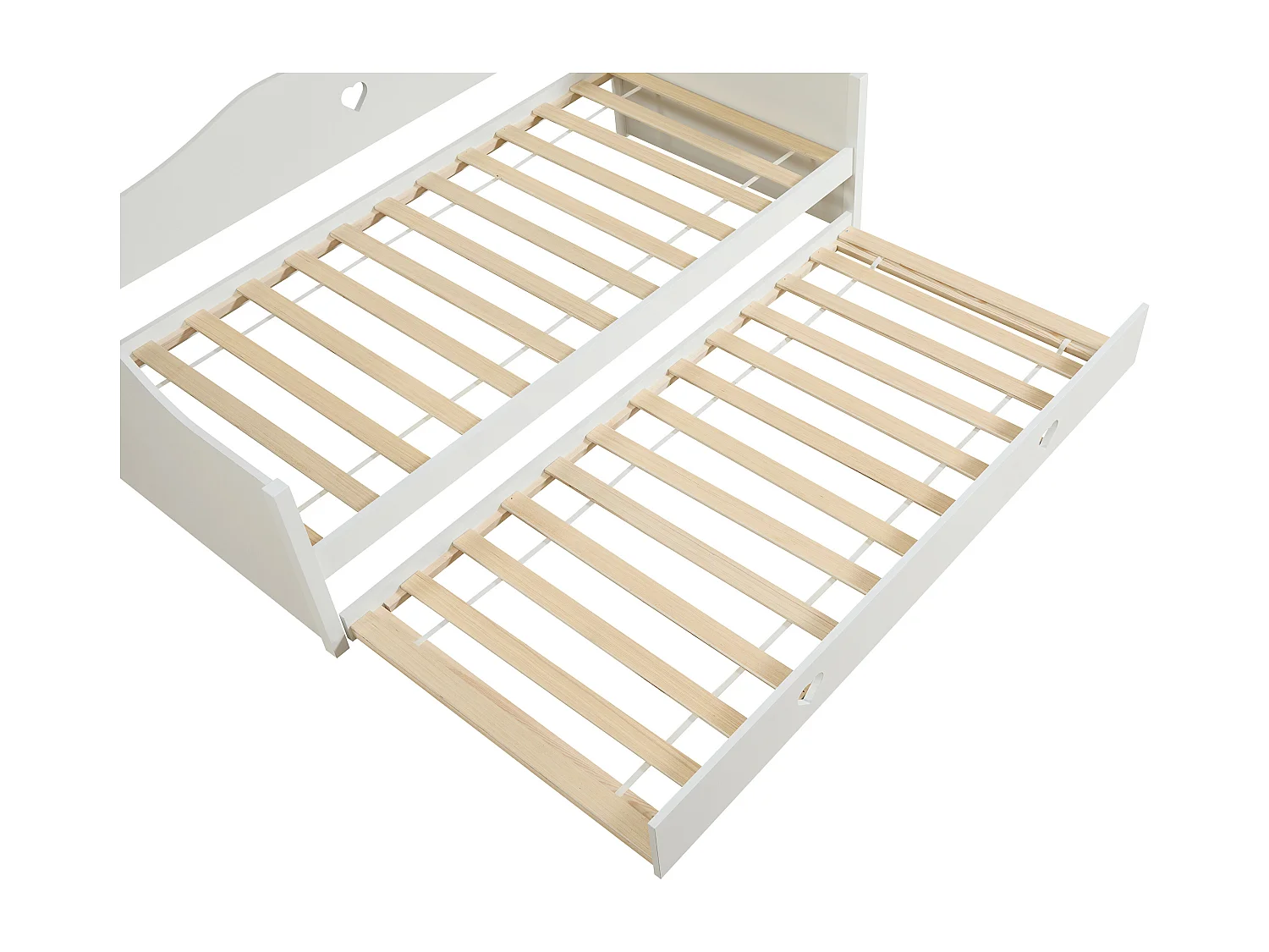 Lit banquette gigogne 2 x 90 x 190 cm - Pin et MDF - Blanc + Matelas - DASTIVA