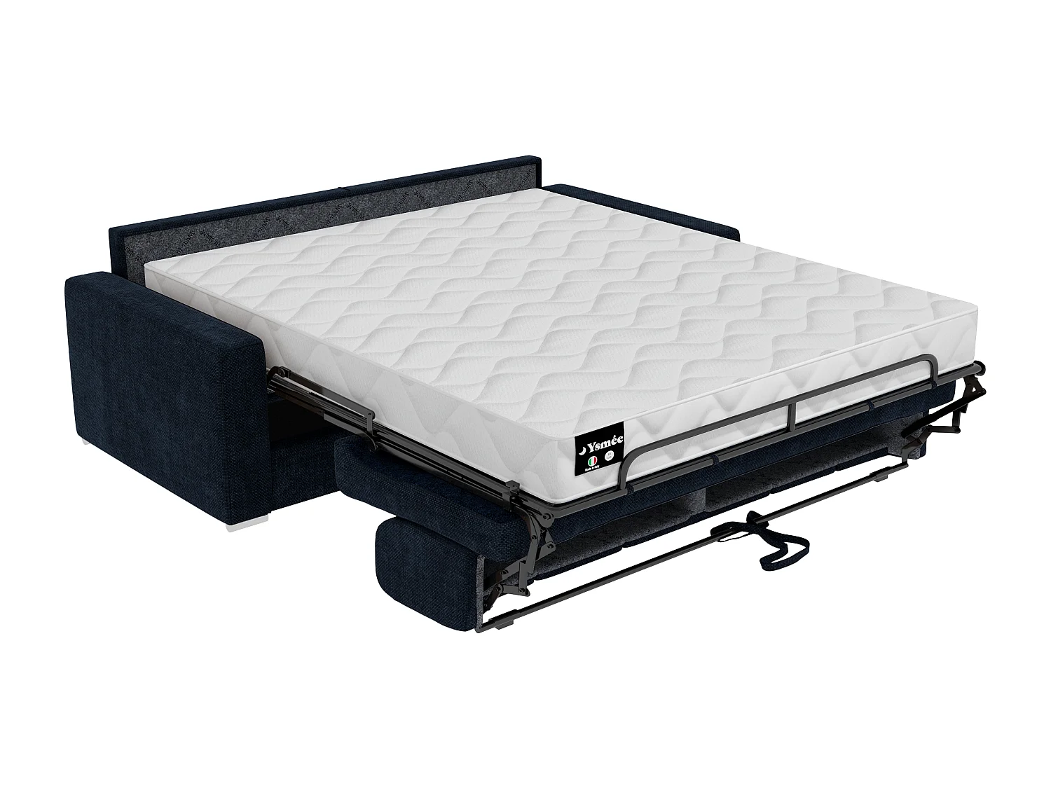 Canapé 4 places convertible express en tissu bleu - Couchage 160 cm - Matelas 22 cm avec mémoire de forme CALITO