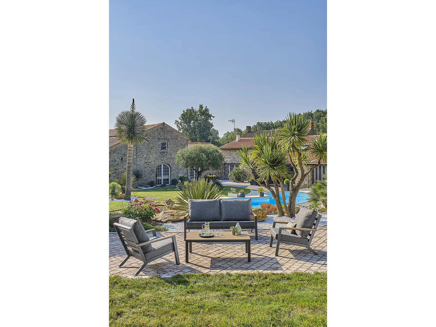 Salon de Jardin 5 Places "Kommos" 175cm Gris Anthracite