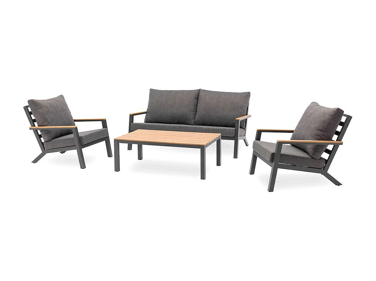 Salon de Jardin 5 Places "Kommos" 175cm Gris Anthracite