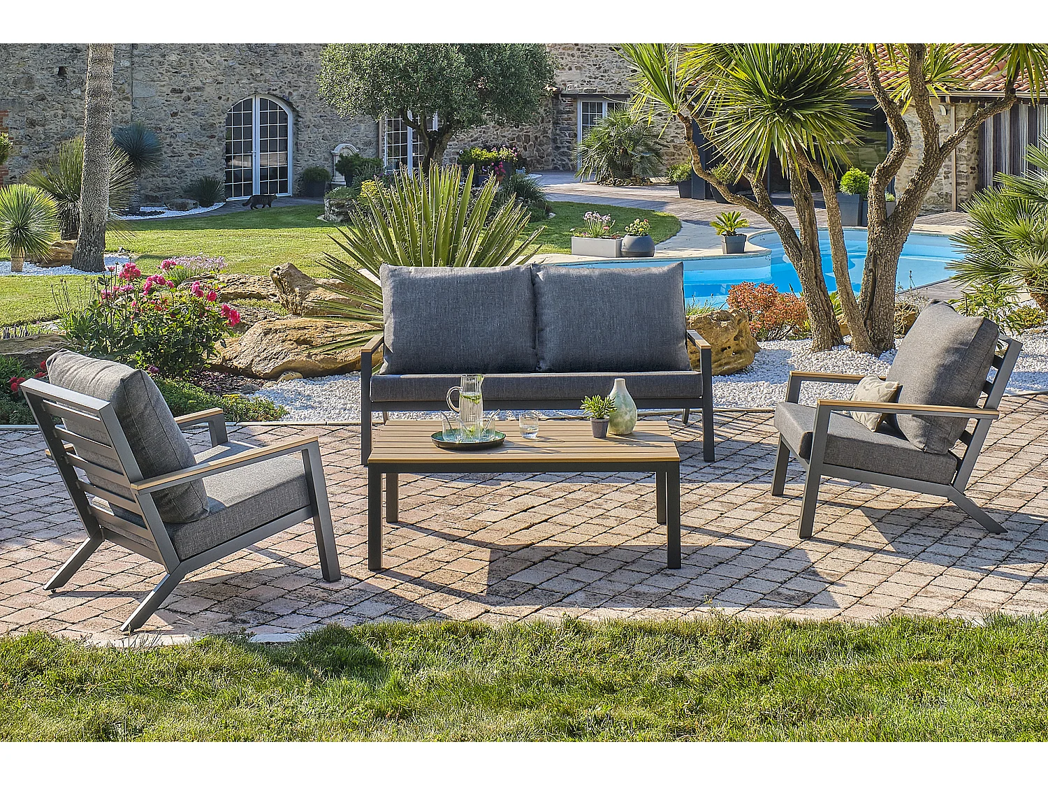 Salon de Jardin 5 Places "Kommos" 175cm Gris Anthracite