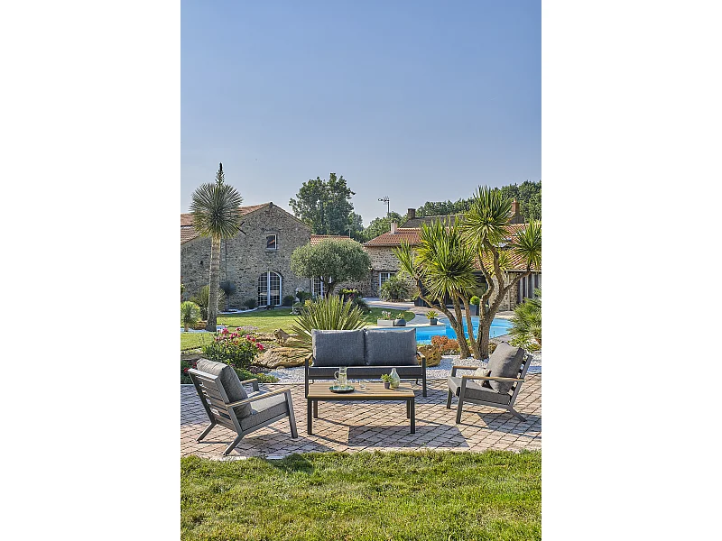 5-Sitzer-Gartenmöbel mit Holzoptik-Verbundplatte