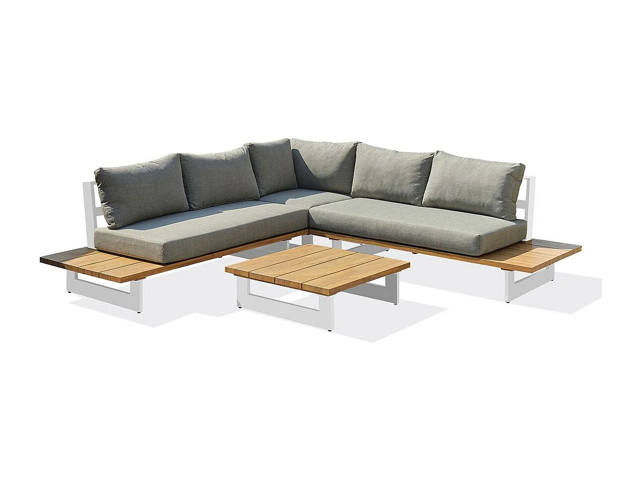 Tuinsalon 5 personen in aluminium met blad in houtimitatie - LAVEZZI
