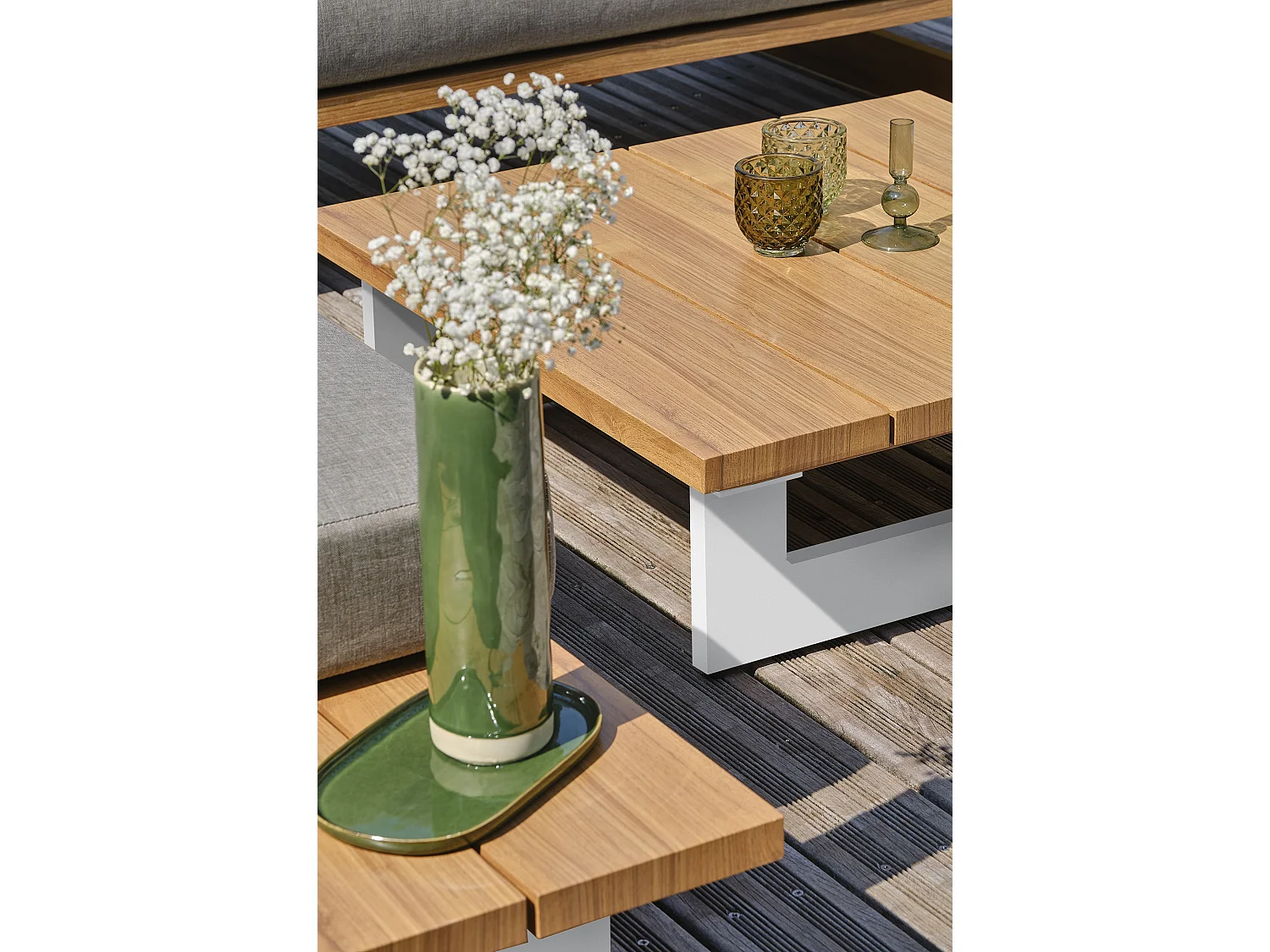 Tuinsalon 5 personen in aluminium met blad in houtimitatie - LAVEZZI