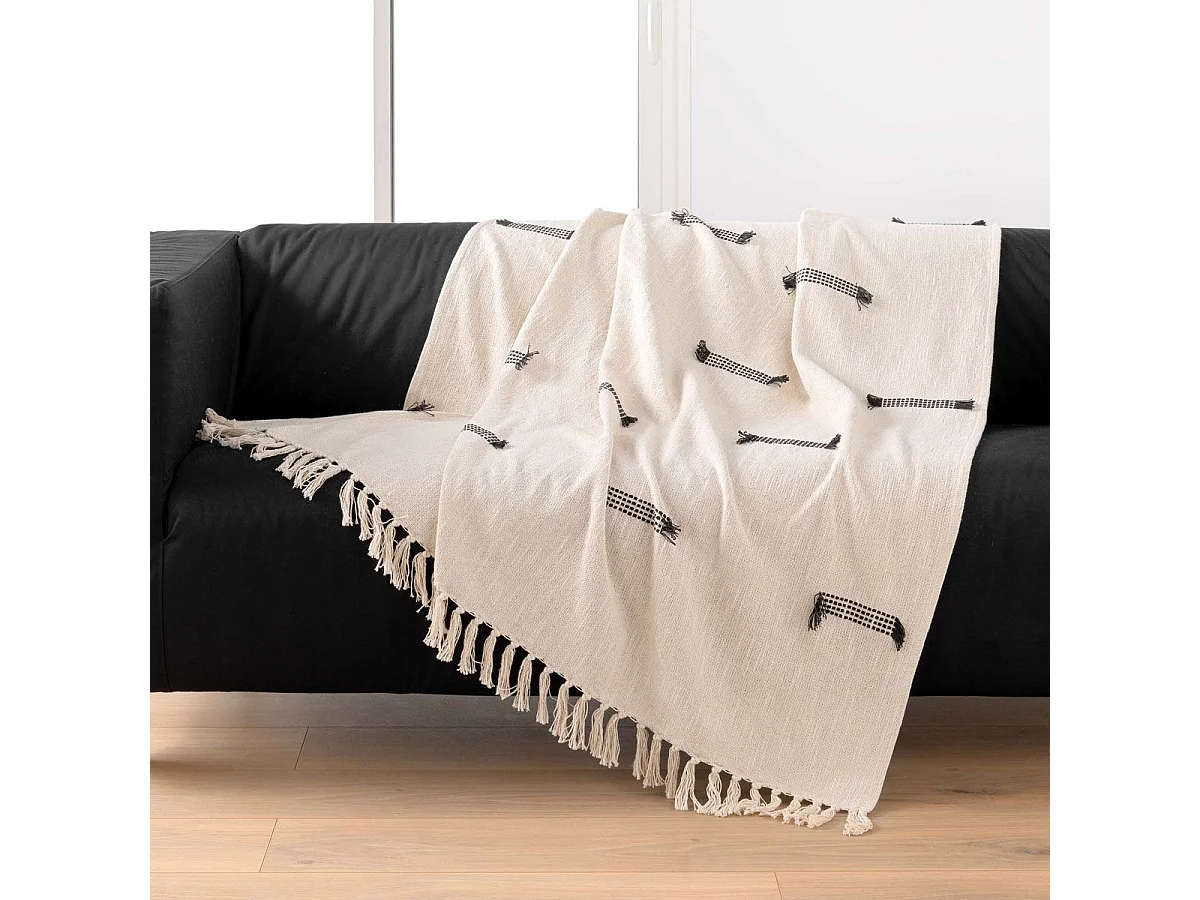 Plaid à Franges Tissé "Juline" 125x150cm Naturel