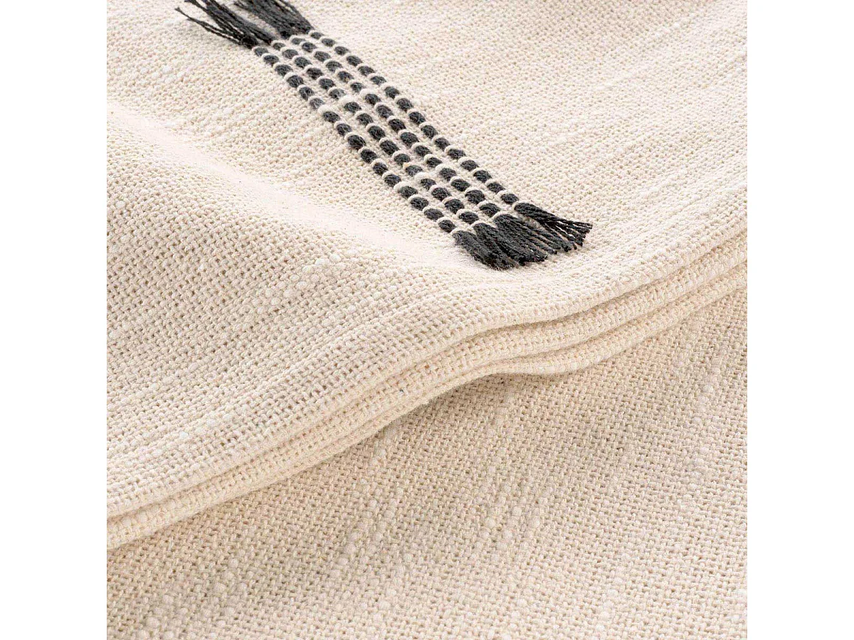 Plaid à Franges Tissé "Juline" 125x150cm Naturel