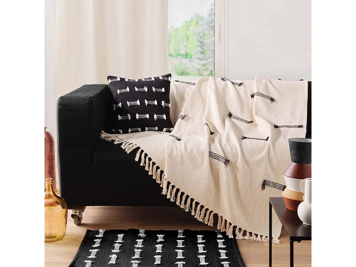Plaid à Franges Tissé "Juline" 125x150cm Naturel