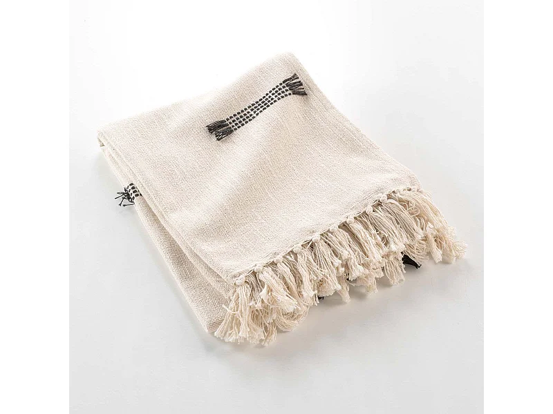 Plaid à Franges Tissé "Juline" 125x150cm Naturel