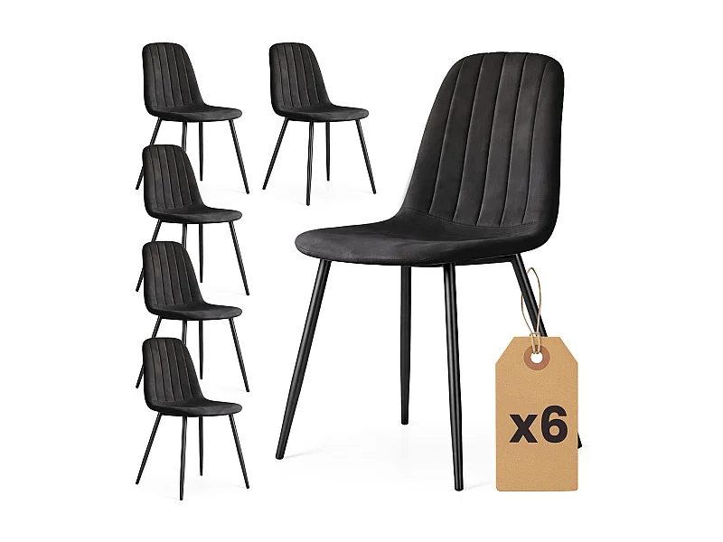 Conjunto de 6 Cadeiras estofadas LUMO Preto com pernas pretas