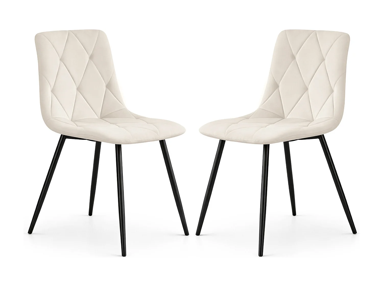2x Welurowe krzesło tapicerowane pikowane Beżowe MILO Czarne nogi