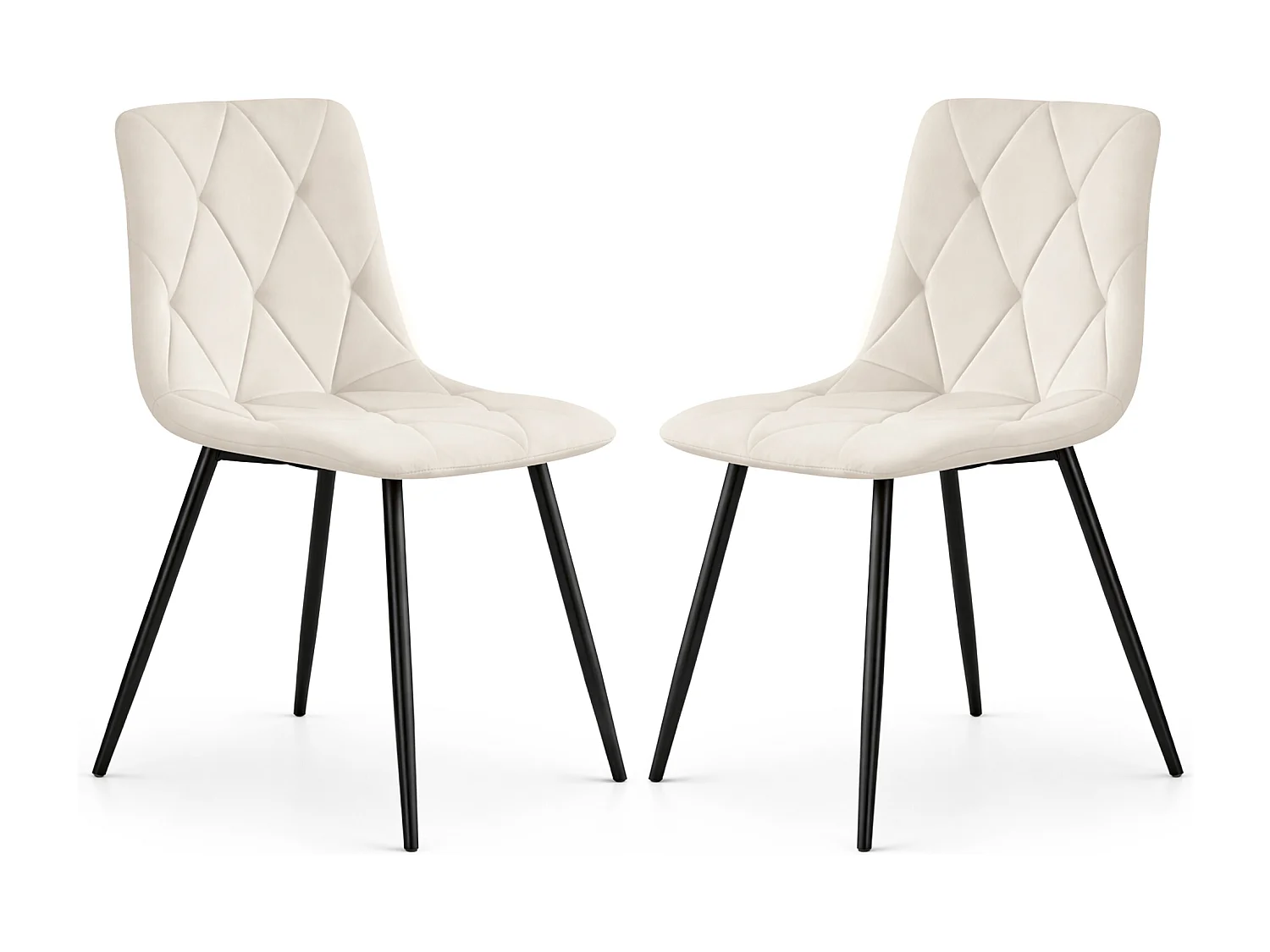 Lot de 2 Chaises en velours matelassées MILO Beige pieds noirs