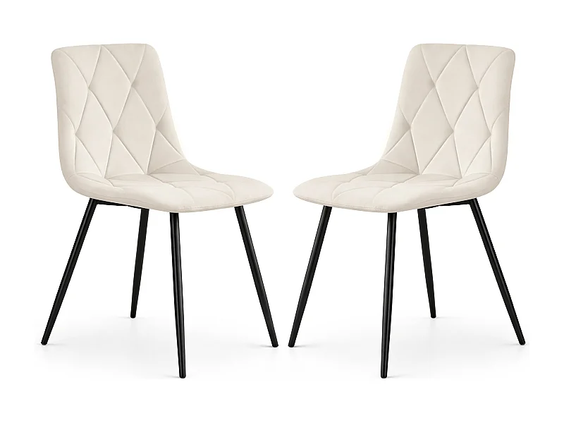 Lot de 2 Chaises en velours matelassées MILO Beige pieds noirs