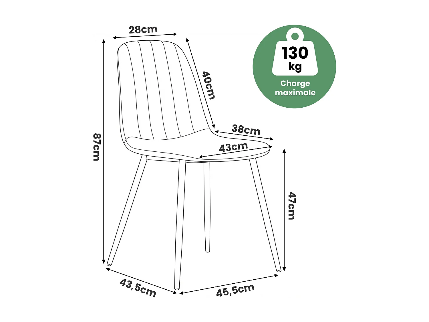 Lot de 2 Chaises en velours matelassées LUMO Graphite Foncé pieds noirs