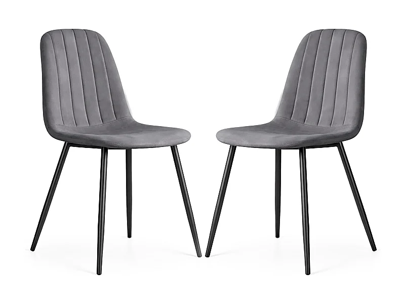 Lot de 2 Chaises en velours matelassées LUMO Graphite Foncé pieds noirs