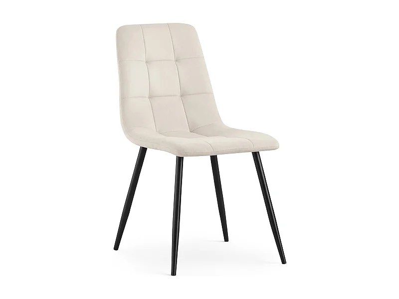 Chaise en velours matelassée NERO Beige pieds noirs