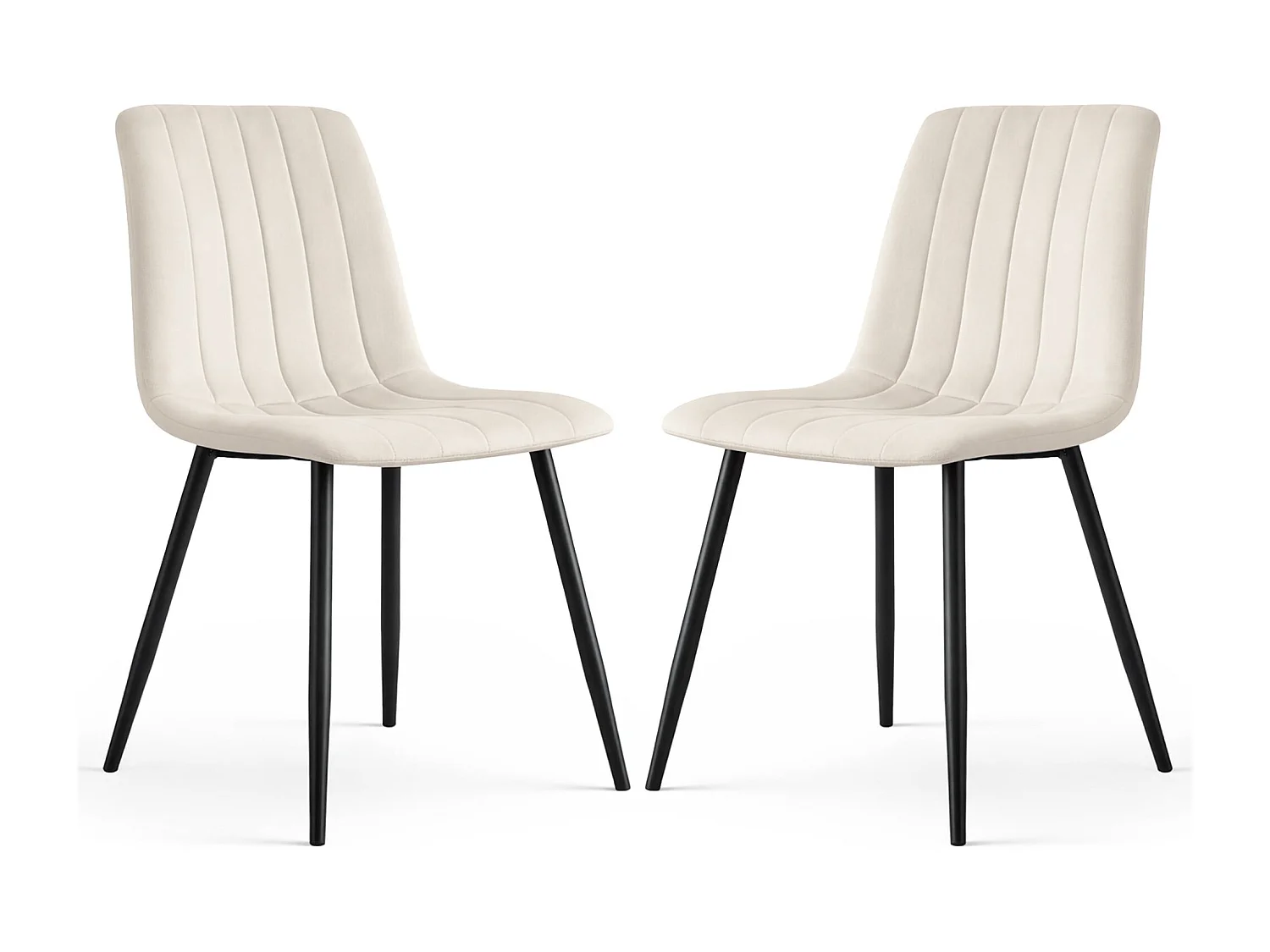 Lot de 2 Chaises en velours matelassées LIVO Beige pieds noirs