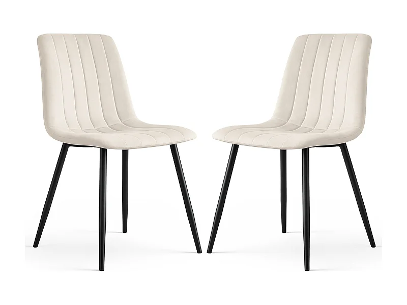 Lot de 2 Chaises en velours matelassées LIVO Beige pieds noirs