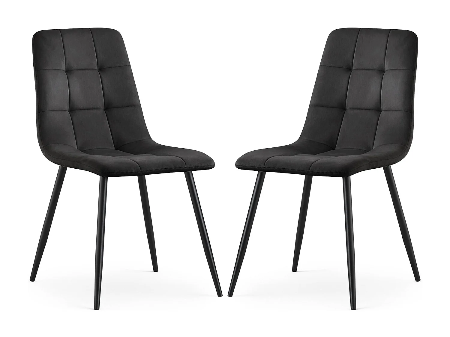 2x Welurowe krzesło tapicerowane pikowane Czarne NERO Czarne nogi