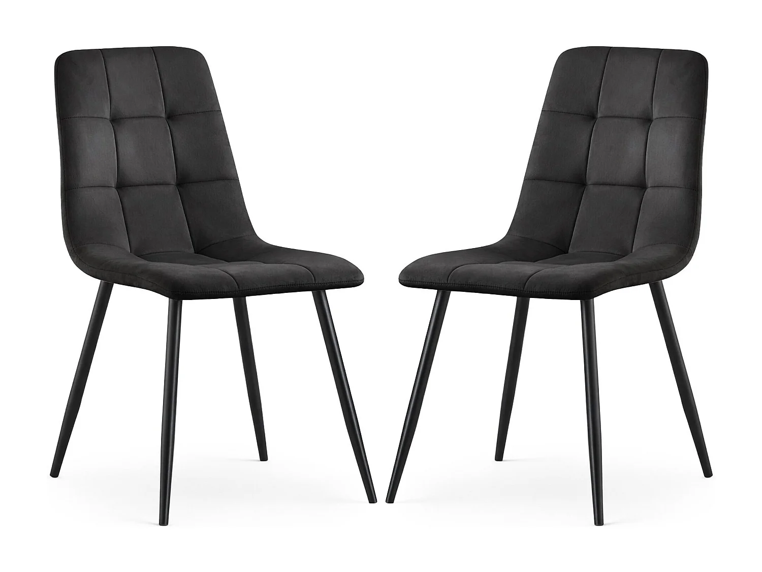 Set van 2 Eetkamerstoelen NERO / Gestoffeerde Stoelen / Fluwelen Stoelen en Metalen Poten / Zwart met zwarte benen