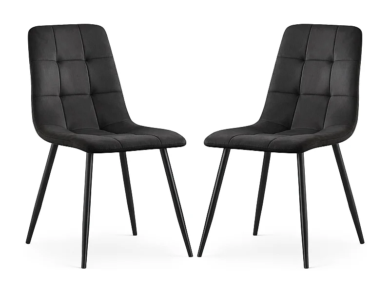 2x Welurowe krzesło tapicerowane pikowane Czarne NERO Czarne nogi
