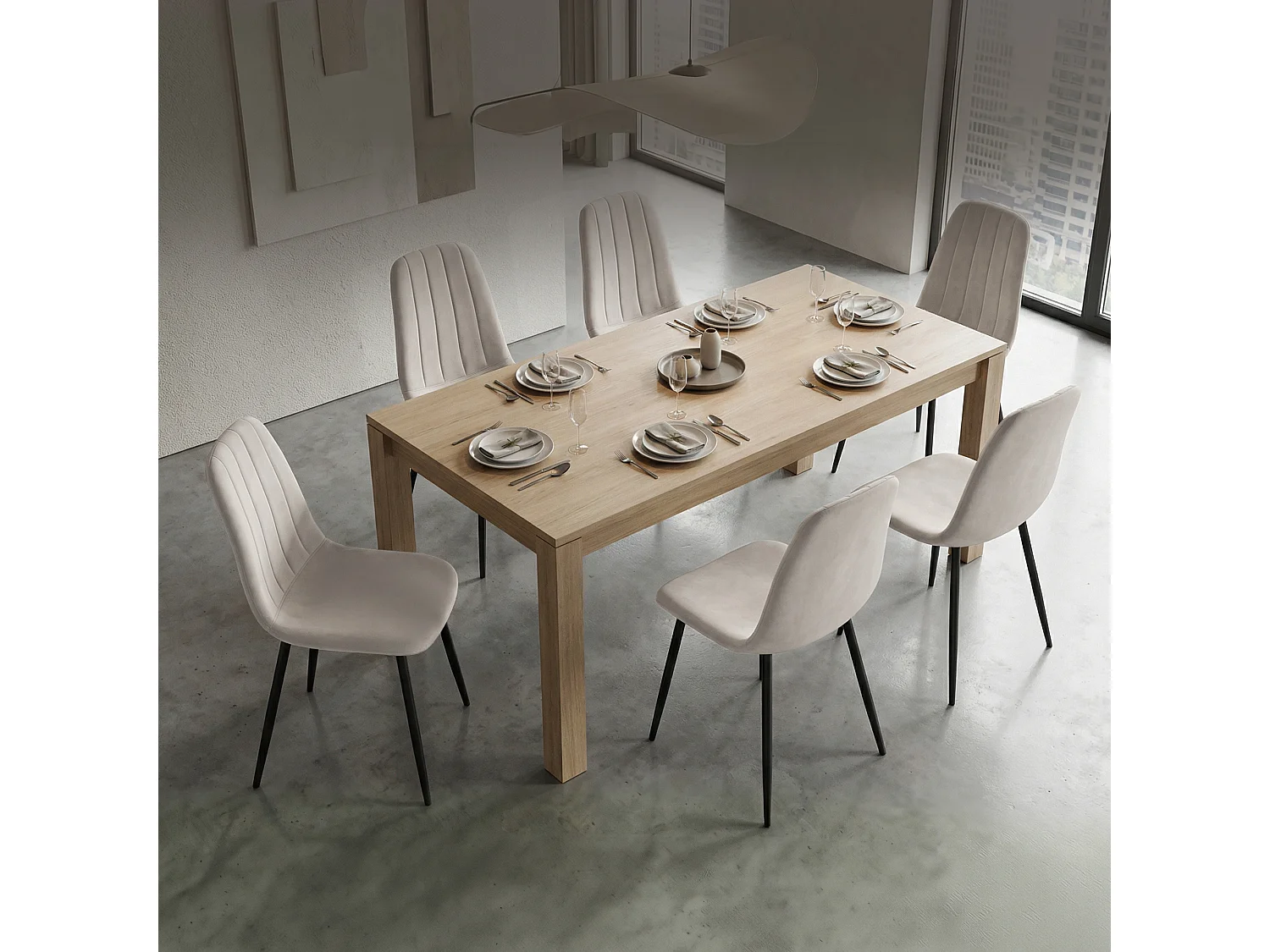 Set de 6 Sillas acolchadas LUMO Beige patas negras
