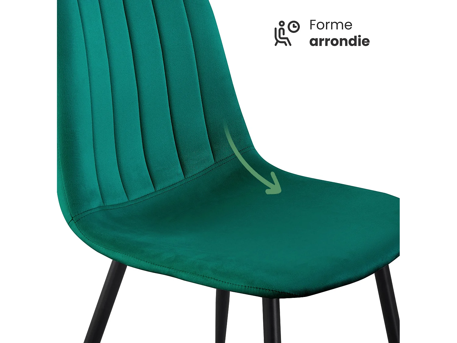 Set van 6 Eetkamerstoelen LUMO / Gestoffeerde Stoelen / Fluwelen Stoelen en Metalen Poten / Flesgroen met zwarte benen