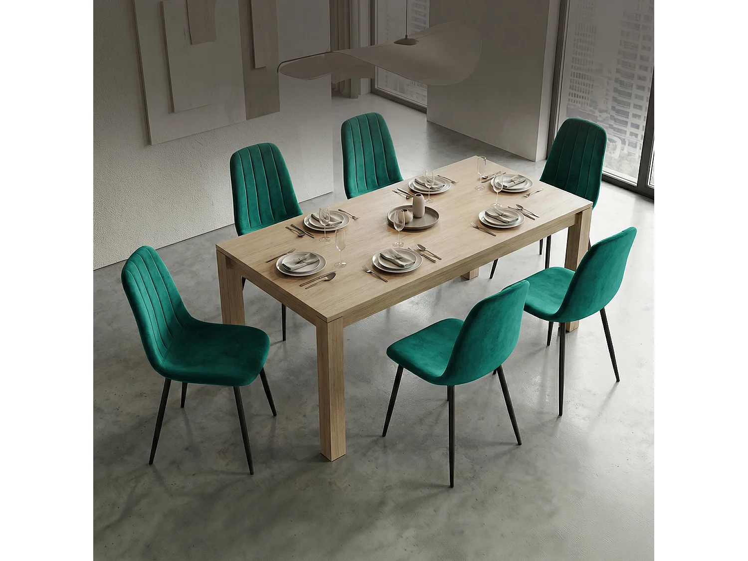 Conjunto de 6 Cadeiras estofadas LUMO Verde Garrafa com pernas pretas