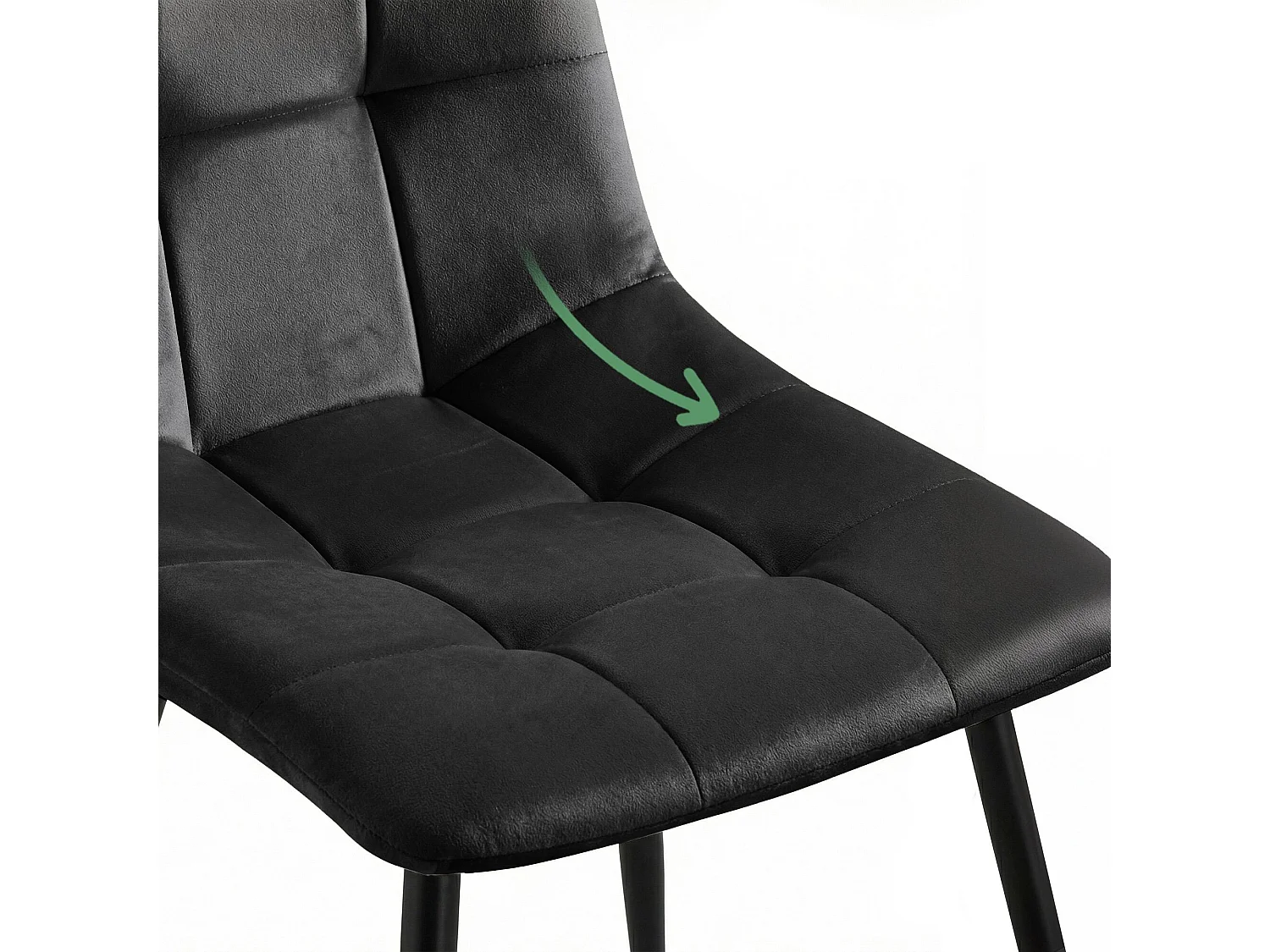 6x Welurowe krzesło tapicerowane pikowane Czarne NERO Czarne nogi