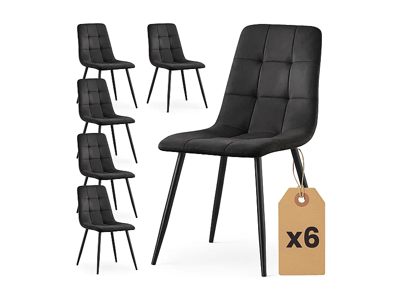 Conjunto de 6 Cadeiras estofadas NERO Preto com pernas pretas